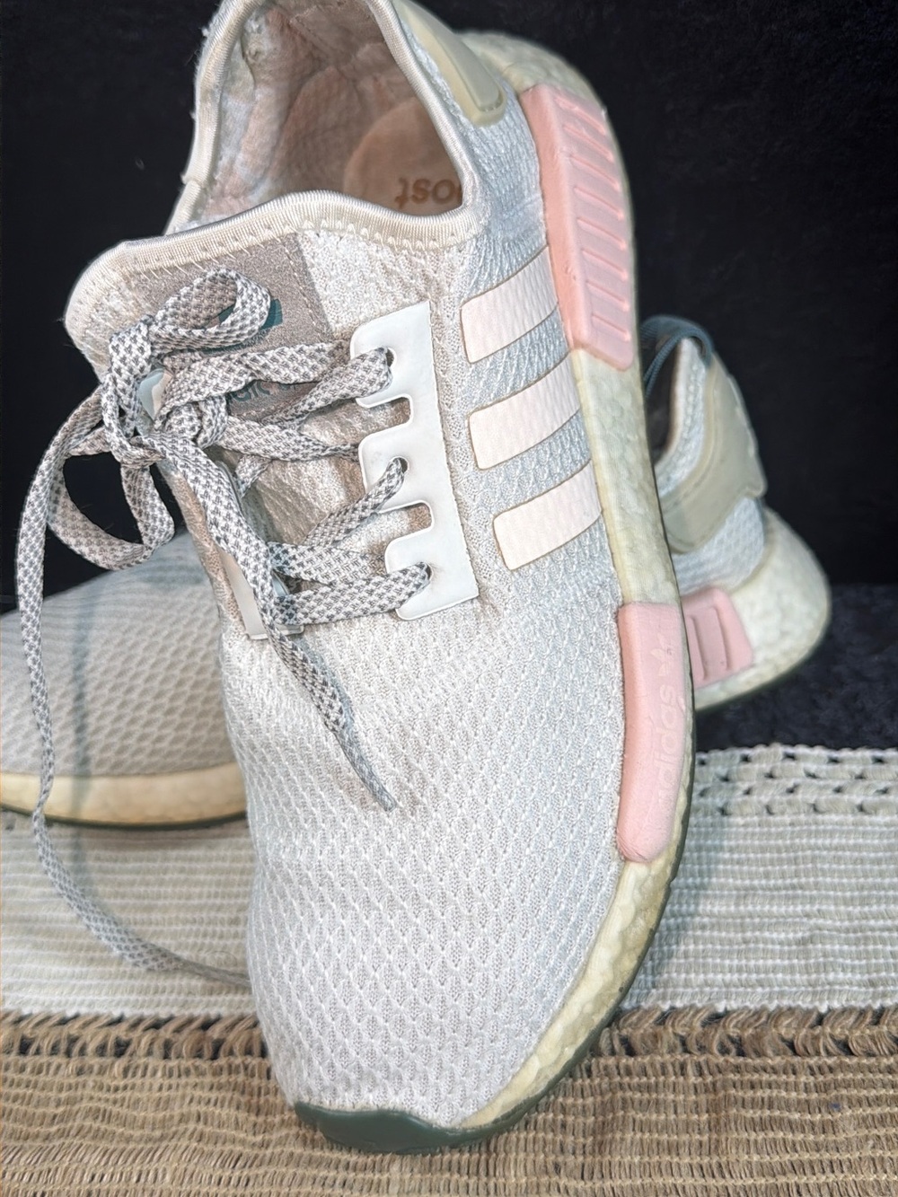adidas Women's White and Light Pink Knit Sneakers